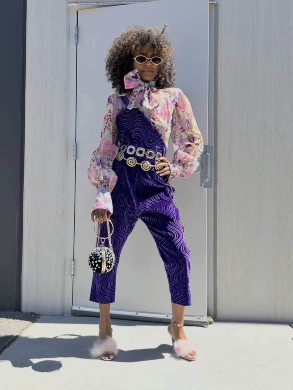 Vintage Purple Velvet Psychedelic Overalls Jumpsuit Handmade Mod M/L Festival